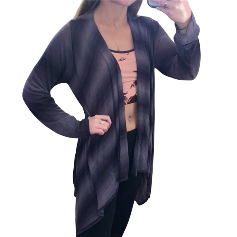 Grey Lightweight Ombré Striped Cardigan Sweater S